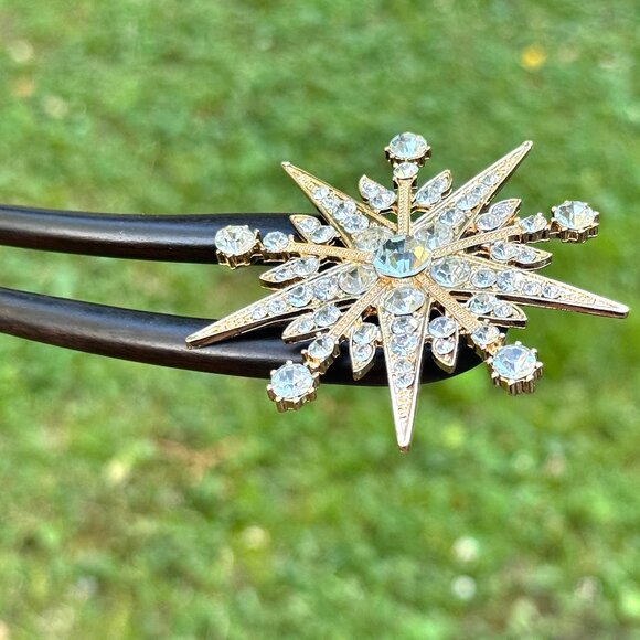 Star Hair Fork Natural Ebony Hair Stick Made to Order 2 Prongs Hair Fork - Picture 5 of 5